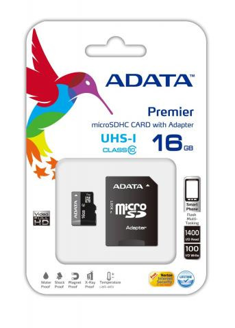 A-Data 16GB microSDHC Class 10 UHS-I U1 + adapterrel 