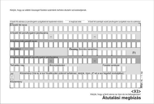 Nyomtatvány, átutalási megbízás, kézi,  A6