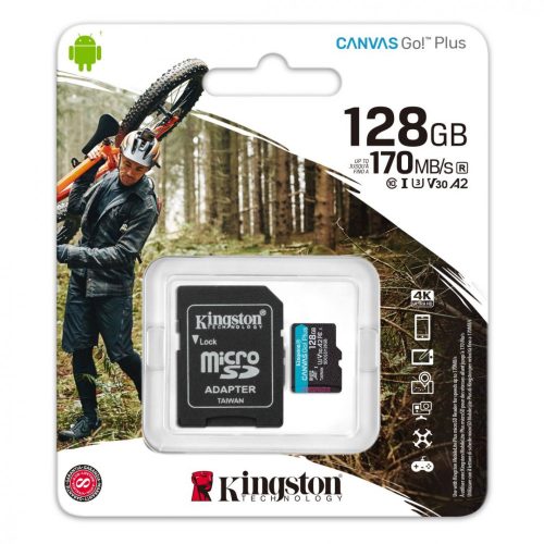 Kingston 128GB microSDXC Canvas Go! Plus Class 10 170R A2 U3 V30 Card + adapterrel 