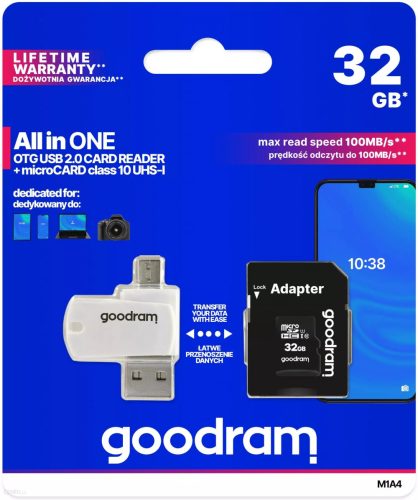 Good Ram 32GB microSDHC Class 10 UHS-I + adapterrel + OTG kártyaolvasó 